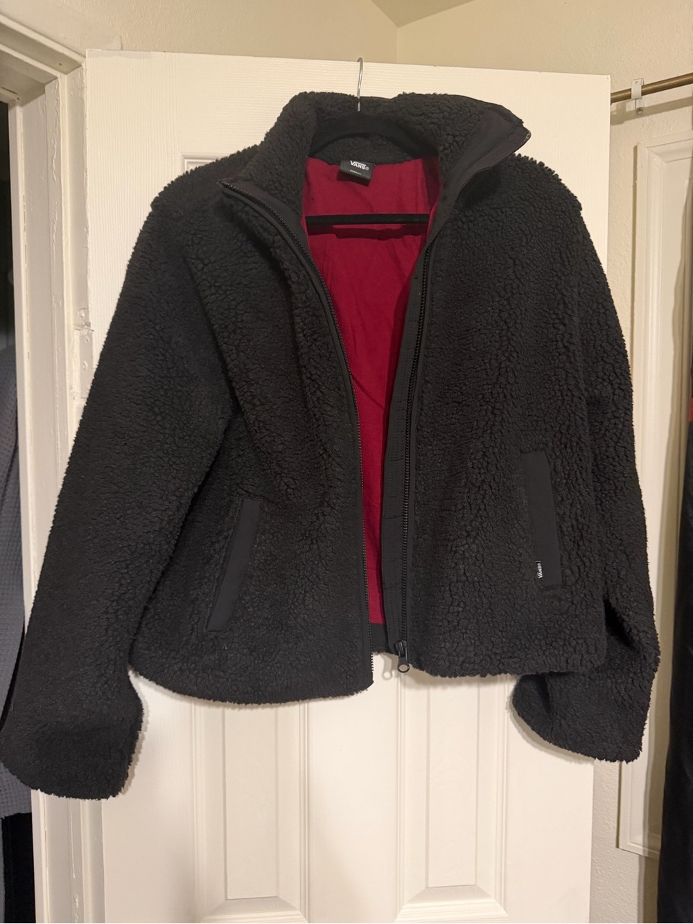 Vans Black Sherpa Jacket with Red Interior